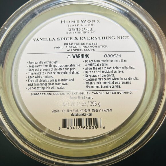 HomeWorx by Slatkin Vanilla Spice  & Everything Nice 3-Wick  14oz Candle - Picture 4 of 4